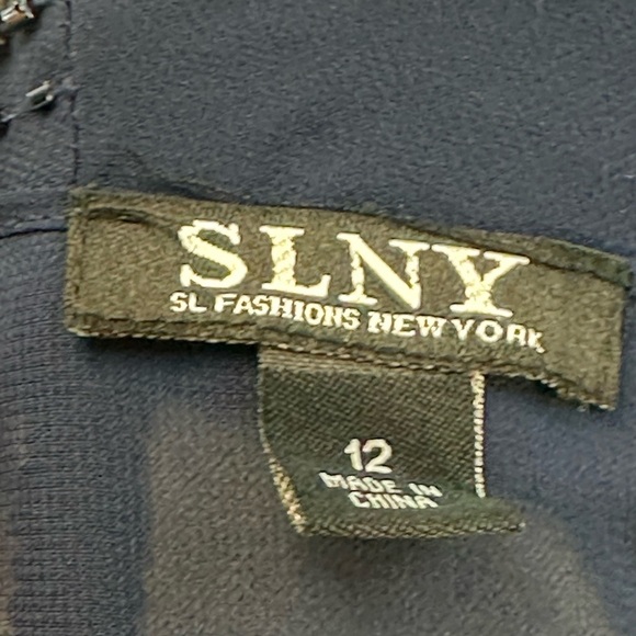 SLNY Sleeveless Tiered Midi Dress Sheer Long Sleeve Jacket - Navy Blue - size 12 - Picture 8 of 12